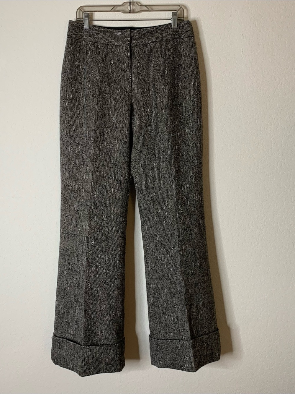 Smythe Womens gray black tweed wool wide leg cuffed trousers 12/31